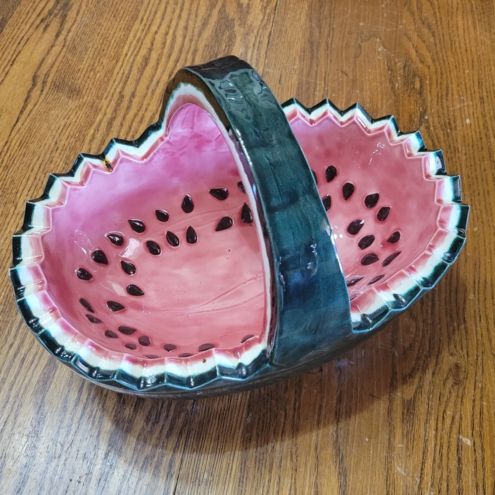 Vintage Ceramic Watermelon Bowl Basket
